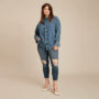 Woman wearing plus-size jeans.