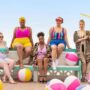 Plus size models wearing swimwear and cover ups at the beach